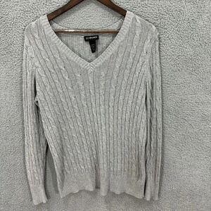lane bryant‎ womens sweater 14/16W gray cable knit long sleeve casual layers Y2K